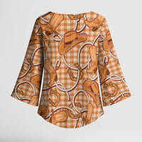 Brown Hawaii Palaka Cowboy Kimono Sleeve Blouse Hawaiian Paniolo Festival Spirit LT19 - Polynesian Pride