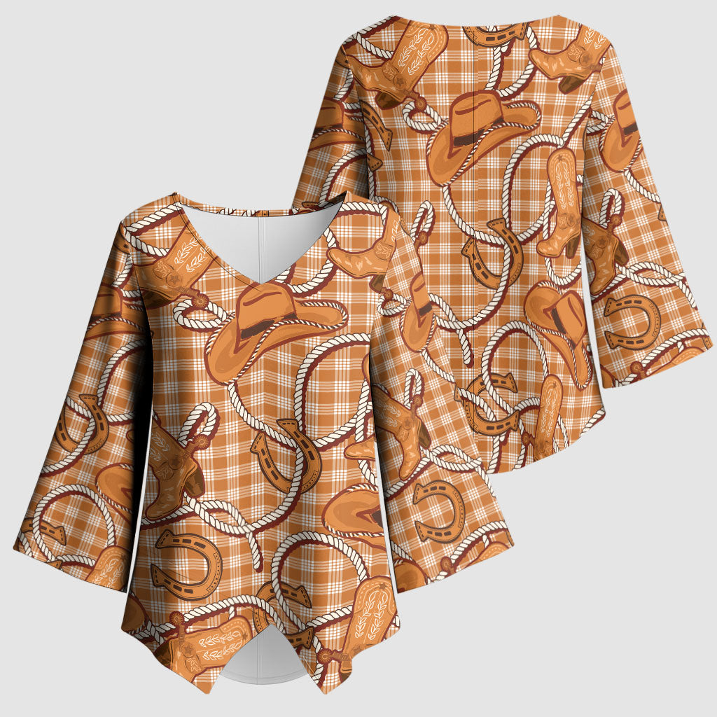 Brown Hawaii Palaka Cowboy Kimono Sleeve Blouse Hawaiian Paniolo Festival Spirit LT19 - Polynesian Pride