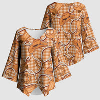 Brown Hawaii Palaka Cowboy Kimono Sleeve Blouse Hawaiian Paniolo Festival Spirit LT19 - Polynesian Pride