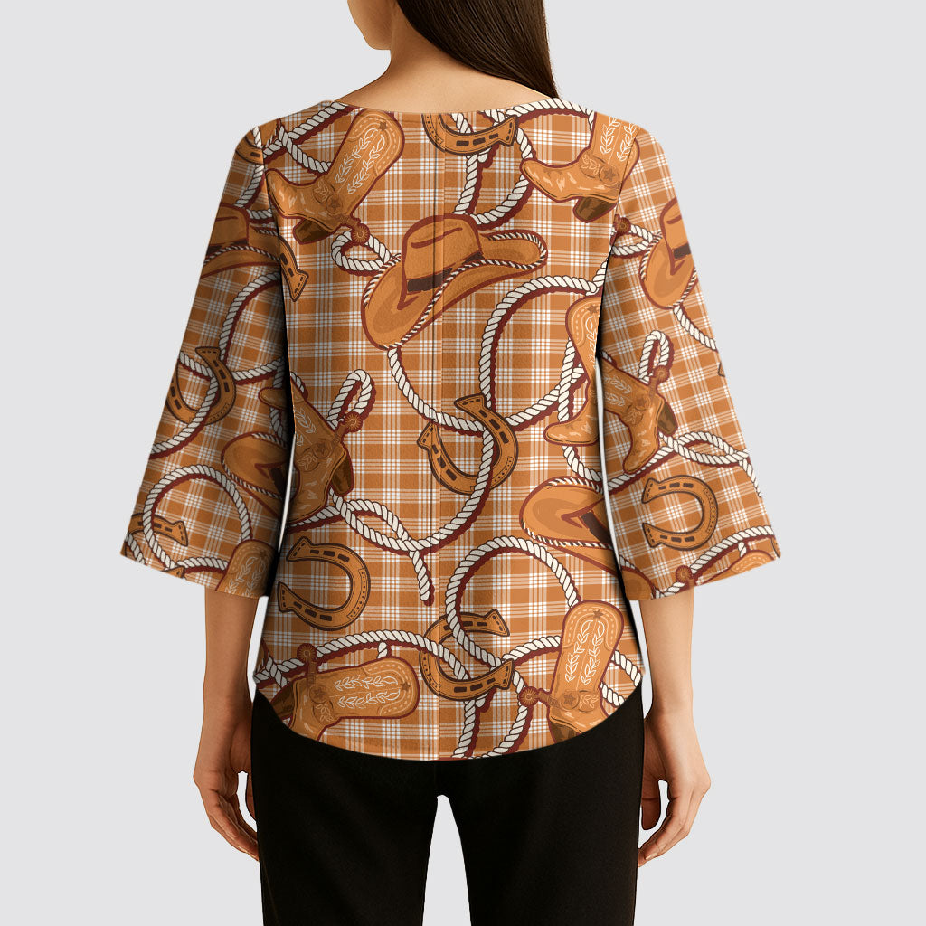 Brown Hawaii Palaka Cowboy Kimono Sleeve Blouse Hawaiian Paniolo Festival Spirit LT19 - Polynesian Pride