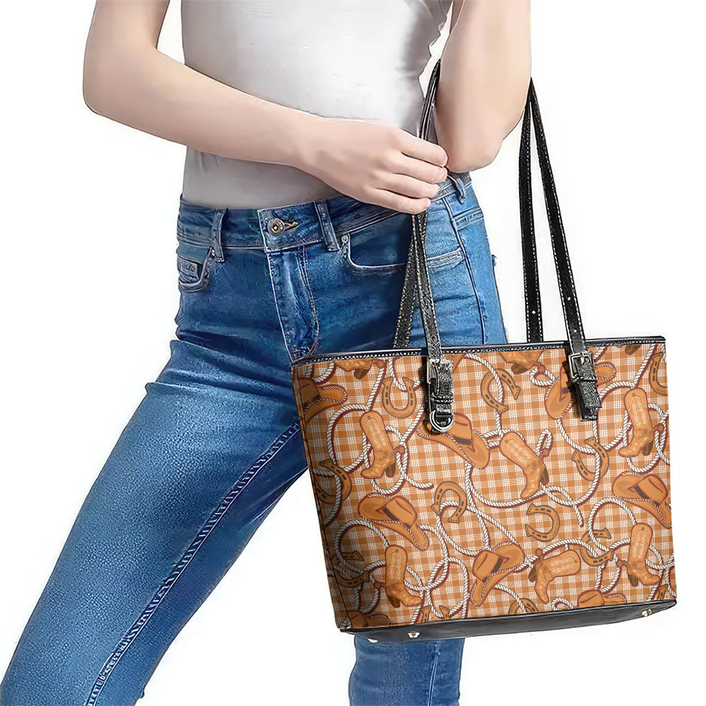 Brown Hawaii Palaka Cowboy Leather Tote Bag Hawaiian Paniolo Festival Spirit LT19 - Polynesian Pride
