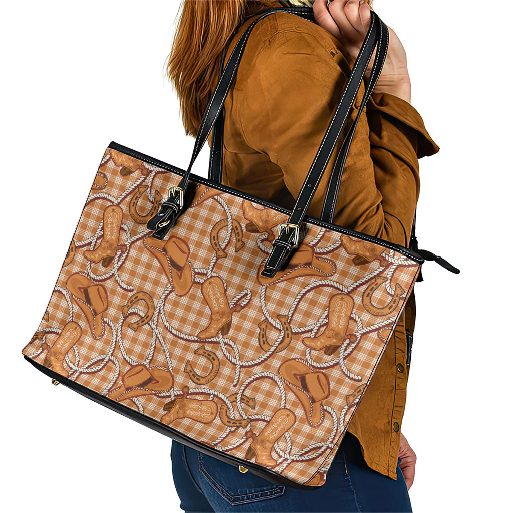 Brown Hawaii Palaka Cowboy Leather Tote Bag Hawaiian Paniolo Festival Spirit LT19 - Polynesian Pride