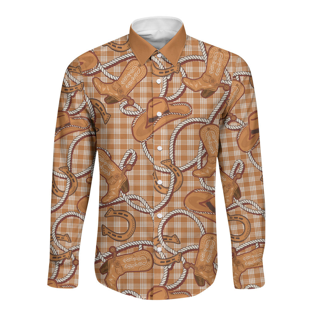 Brown Hawaii Palaka Cowboy Long Sleeve Button Shirt Hawaiian Paniolo Festival Spirit