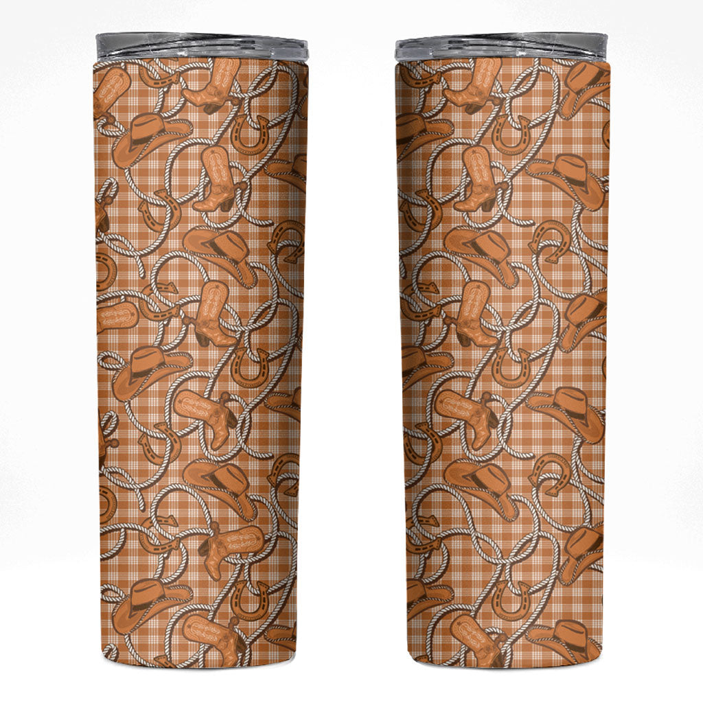Brown Hawaii Palaka Cowboy Skinny Tumbler Hawaiian Paniolo Festival Spirit LT19 Brown - Polynesian Pride