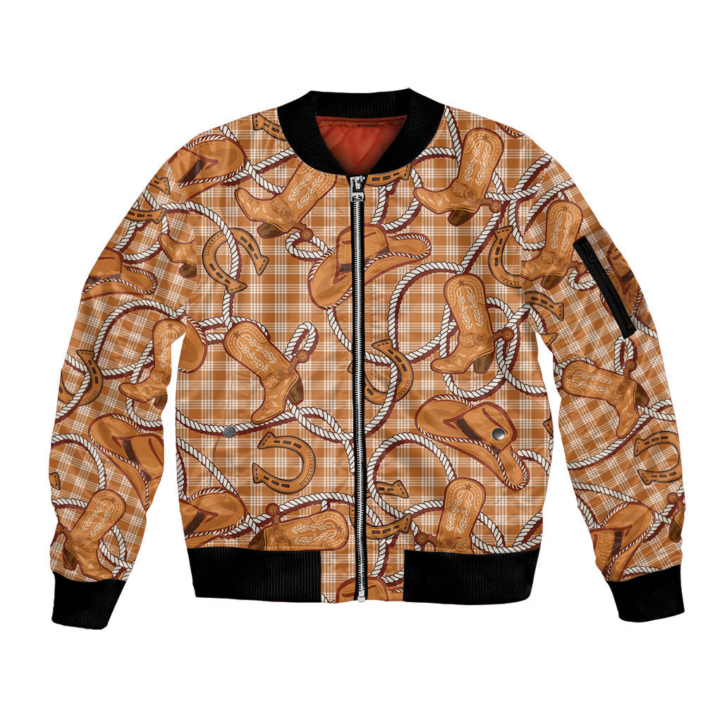 Brown Hawaii Palaka Cowboy Sleeve Zip Bomber Jacket Hawaiian Paniolo Festival Spirit
