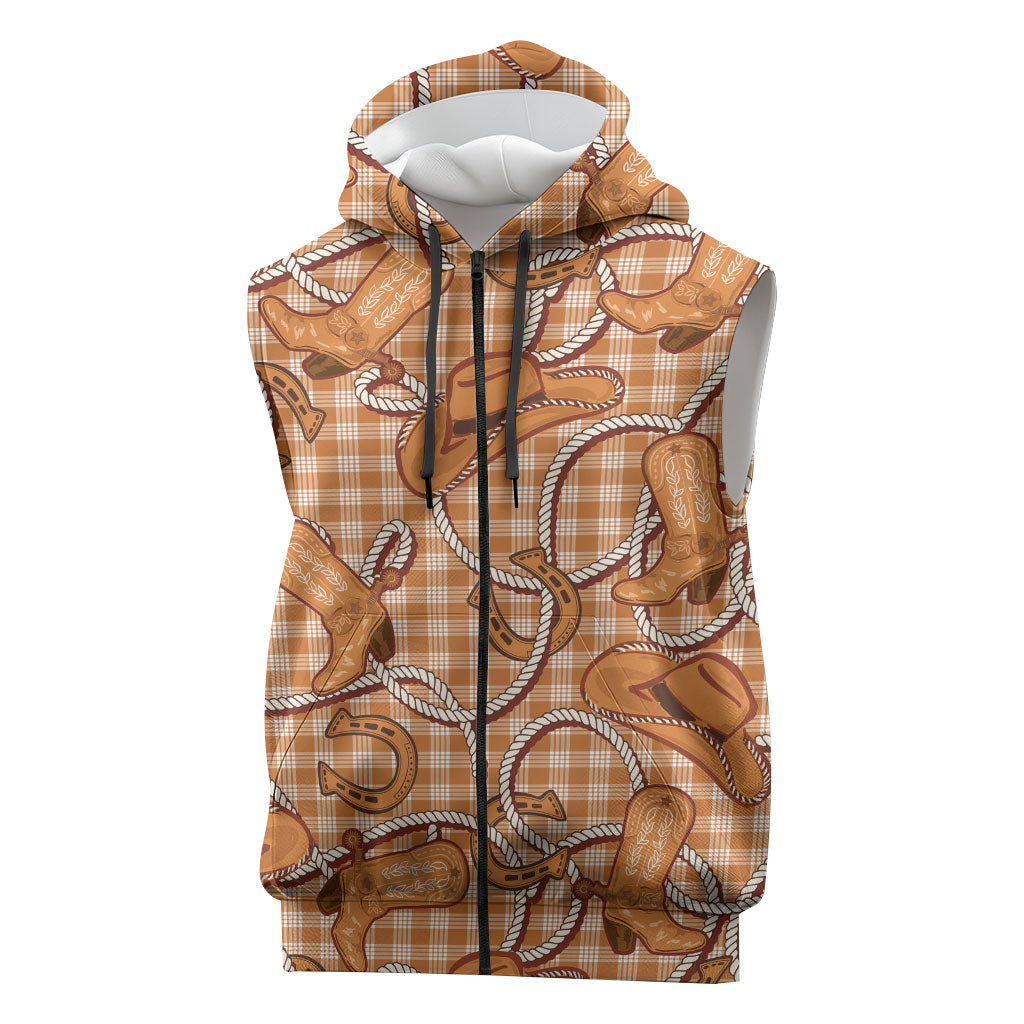 Brown Hawaii Palaka Cowboy Sleeveless Zip Hoodie Hawaiian Paniolo Festival Spirit LT19 Brown - Polynesian Pride