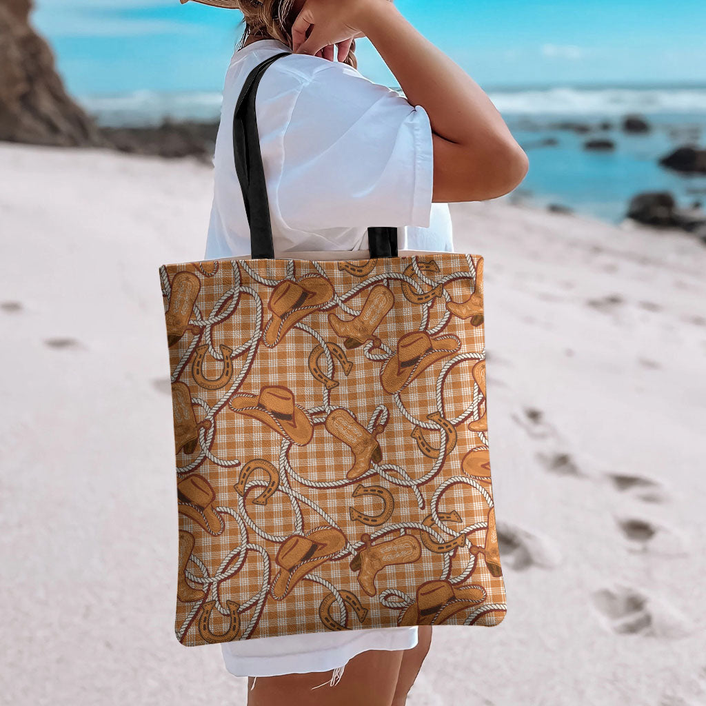 Brown Hawaii Palaka Cowboy Tote Bag Hawaiian Paniolo Festival Spirit LT19 - Polynesian Pride