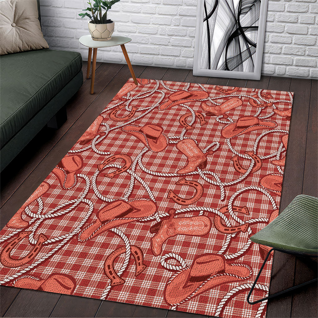 Red Hawaii Palaka Cowboy Area Rug Hawaiian Paniolo Festival Spirit