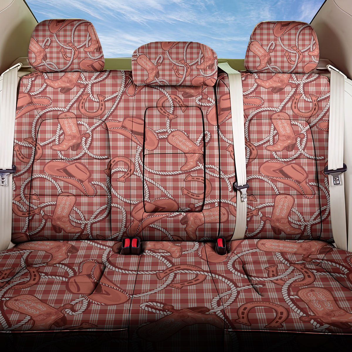 Red Hawaii Palaka Cowboy Back Car Seat Cover Hawaiian Paniolo Festival Spirit LT19 One Size Red - Polynesian Pride