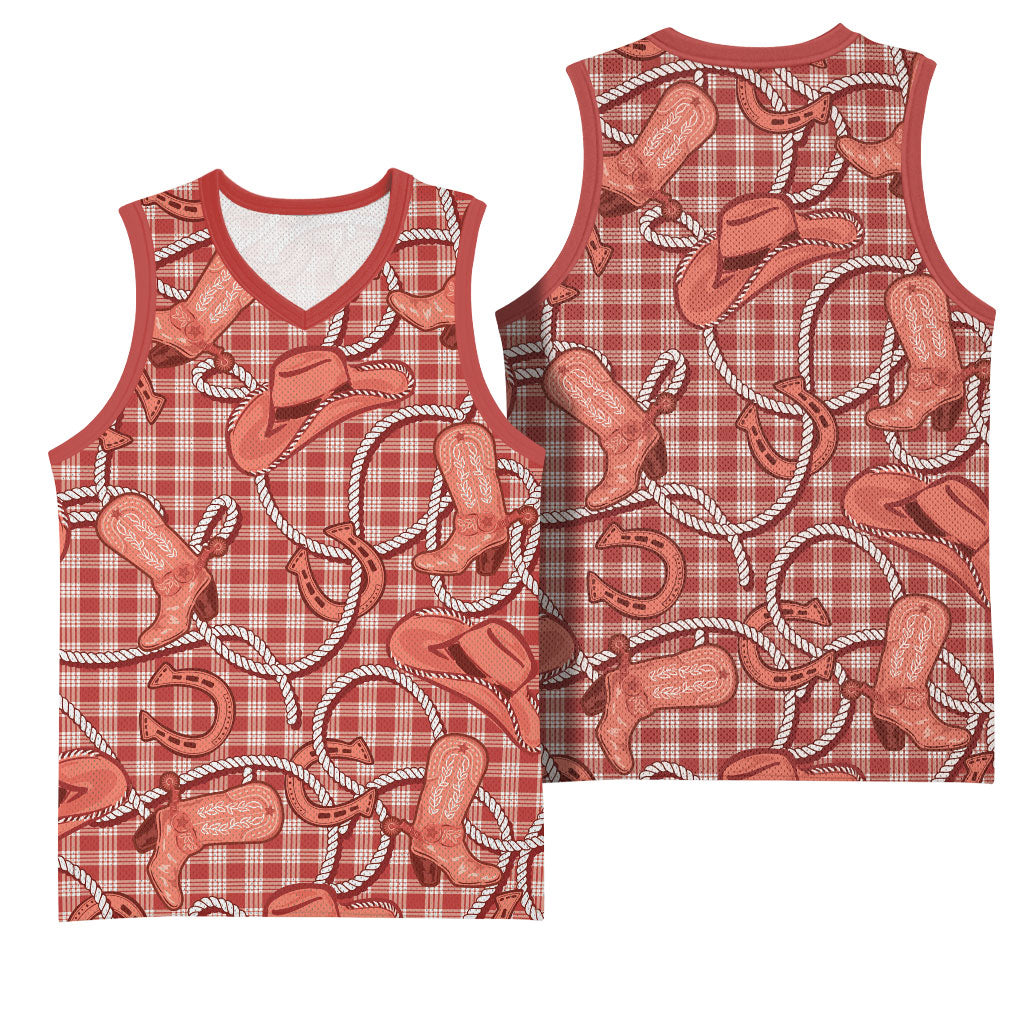 Red Hawaii Palaka Cowboy Basketball Jersey Hawaiian Paniolo Festival Spirit LT19 - Polynesian Pride