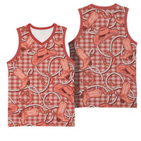 Red Hawaii Palaka Cowboy Basketball Jersey Hawaiian Paniolo Festival Spirit LT19 - Polynesian Pride