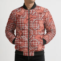 Red Hawaii Palaka Cowboy Bomber Puffer Jacket Hawaiian Paniolo Festival Spirit LT19 - Polynesian Pride