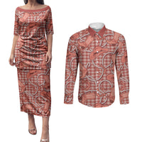Red Hawaii Palaka Cowboy Couples Matching Puletasi and Long Sleeve Button Shirt Hawaiian Paniolo Festival Spirit LT19 Red - Polynesian Pride