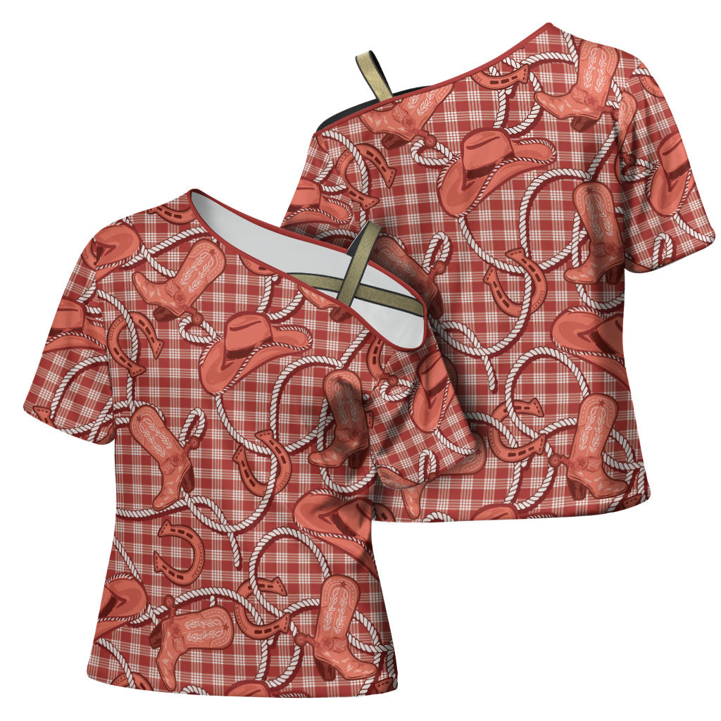 Red Hawaii Palaka Cowboy Cross Shoulder Shirt Hawaiian Paniolo Festival Spirit LT19 - Polynesian Pride
