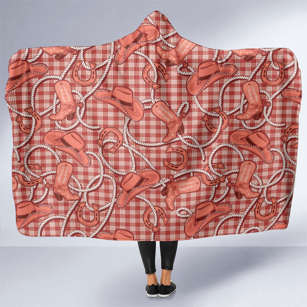 Red Hawaii Palaka Cowboy Hooded Blanket Hawaiian Paniolo Festival Spirit LT19 One Size Red - Polynesian Pride