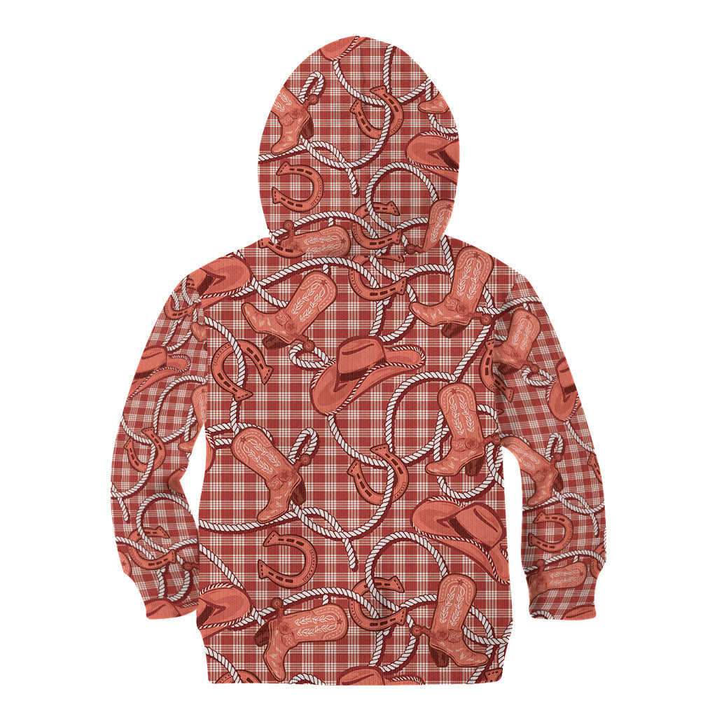 Red Hawaii Palaka Cowboy Kid Hoodie Hawaiian Paniolo Festival Spirit LT19 - Polynesian Pride