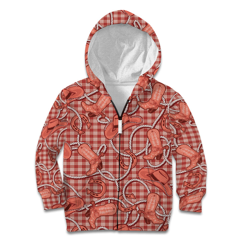Red Hawaii Palaka Cowboy Kid Hoodie Hawaiian Paniolo Festival Spirit LT19 Zip Hoodie Red - Polynesian Pride