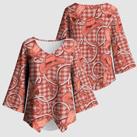 Red Hawaii Palaka Cowboy Kimono Sleeve Blouse Hawaiian Paniolo Festival Spirit LT19 - Polynesian Pride