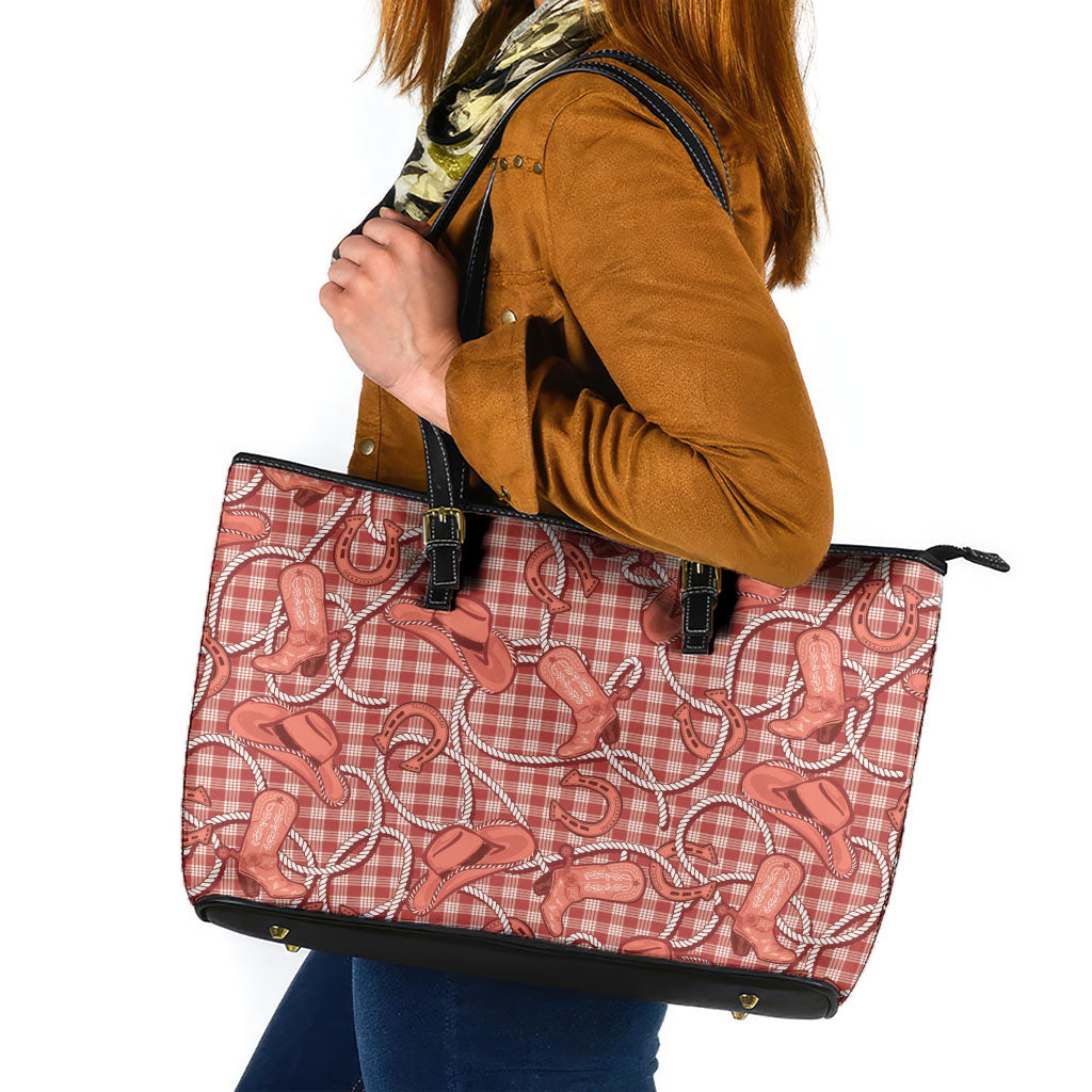 Red Hawaii Palaka Cowboy Leather Tote Bag Hawaiian Paniolo Festival Spirit