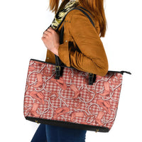 Red Hawaii Palaka Cowboy Leather Tote Bag Hawaiian Paniolo Festival Spirit LT19 Red - Polynesian Pride