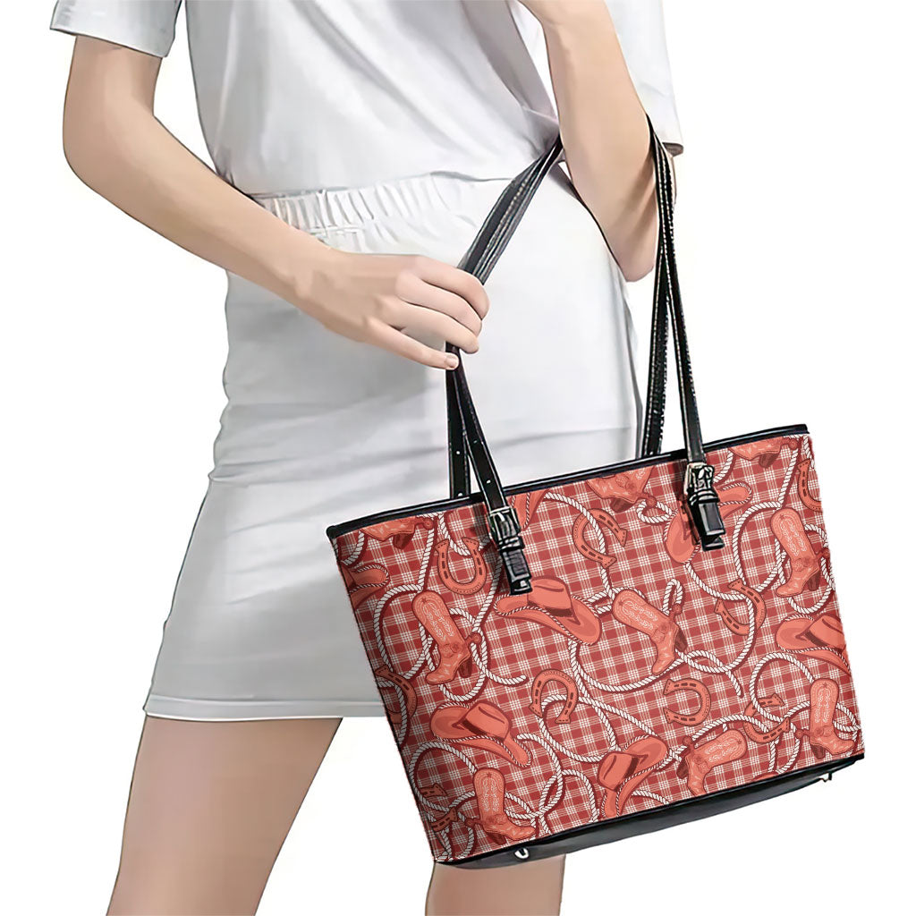 Red Hawaii Palaka Cowboy Leather Tote Bag Hawaiian Paniolo Festival Spirit LT19 - Polynesian Pride