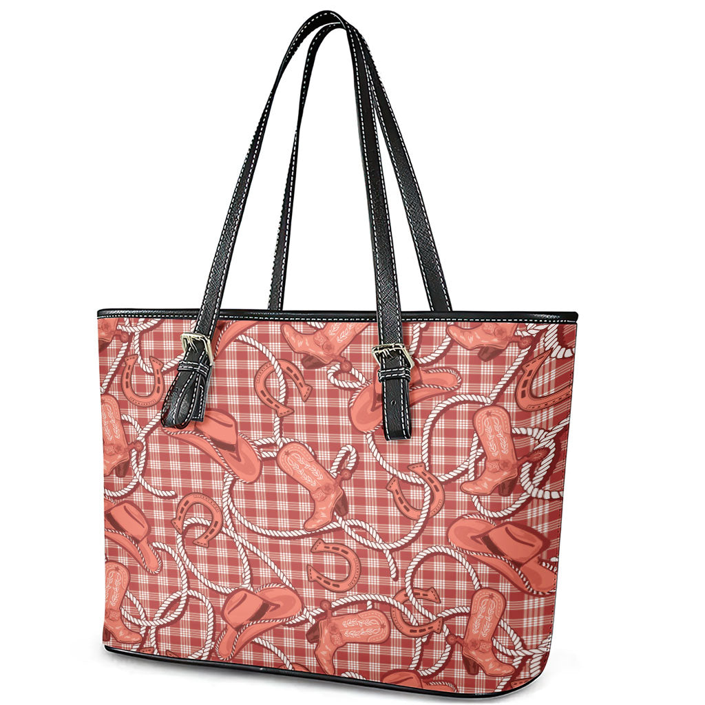 Red Hawaii Palaka Cowboy Leather Tote Bag Hawaiian Paniolo Festival Spirit LT19 - Polynesian Pride