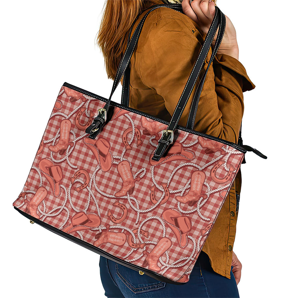 Red Hawaii Palaka Cowboy Leather Tote Bag Hawaiian Paniolo Festival Spirit LT19 - Polynesian Pride