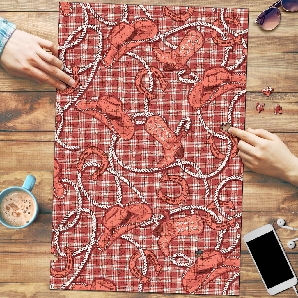 Red Hawaii Palaka Cowboy Puzzle Hawaiian Paniolo Festival Spirit LT19 Red - Polynesian Pride