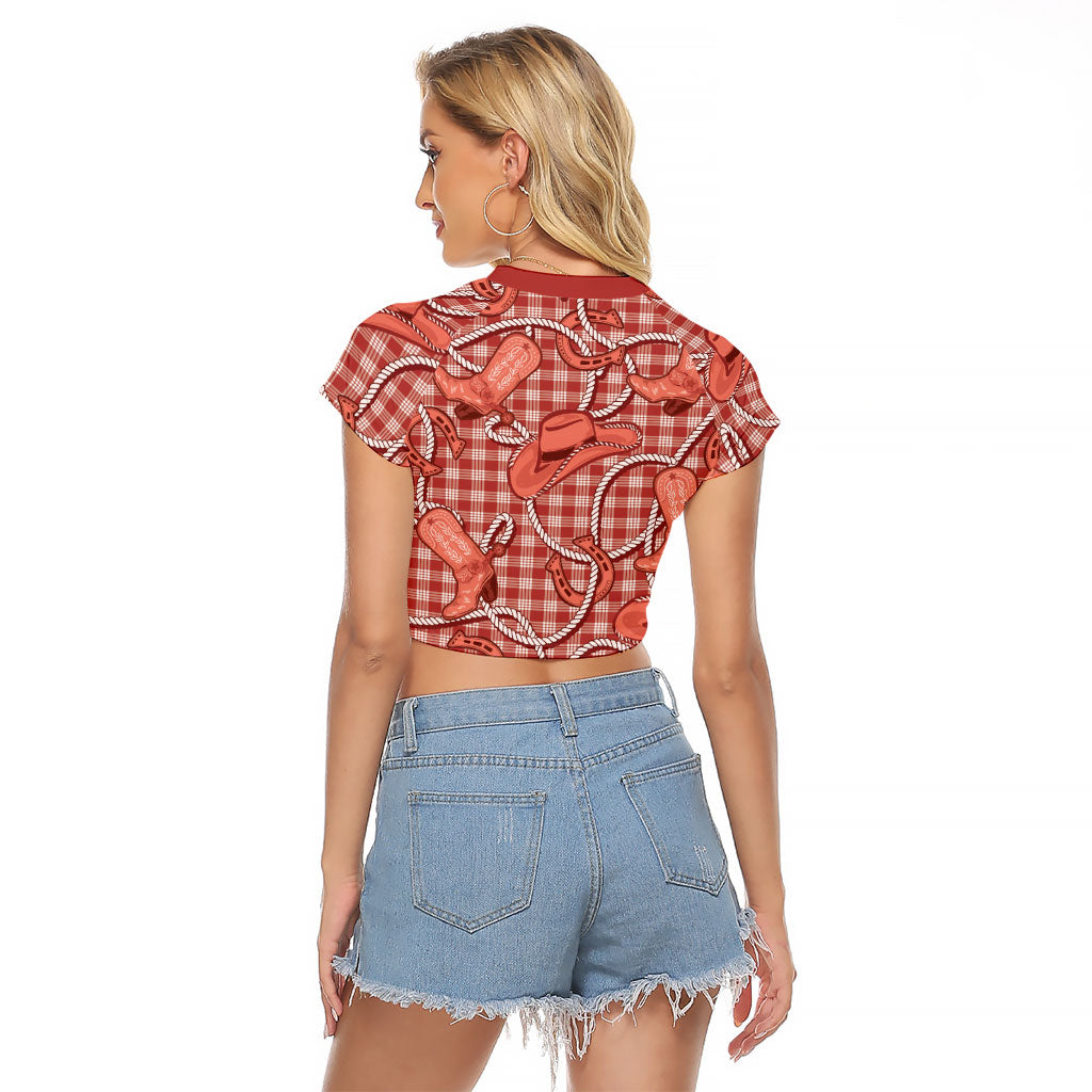 Red Hawaii Palaka Cowboy Raglan Cropped T Shirt Hawaiian Paniolo Festival Spirit LT19 - Polynesian Pride