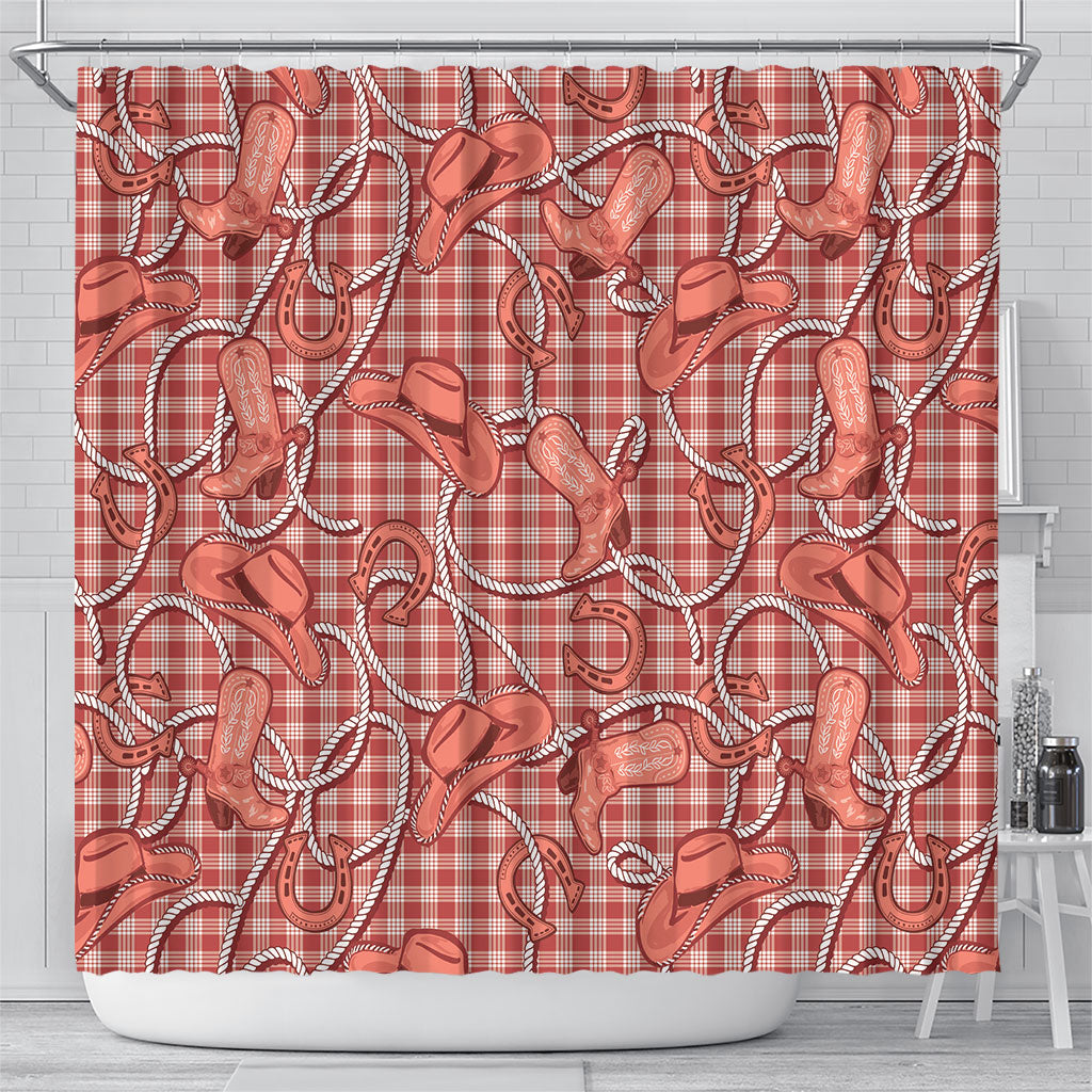 Red Hawaii Palaka Cowboy Shower Curtain Hawaiian Paniolo Festival Spirit LT19 - Polynesian Pride