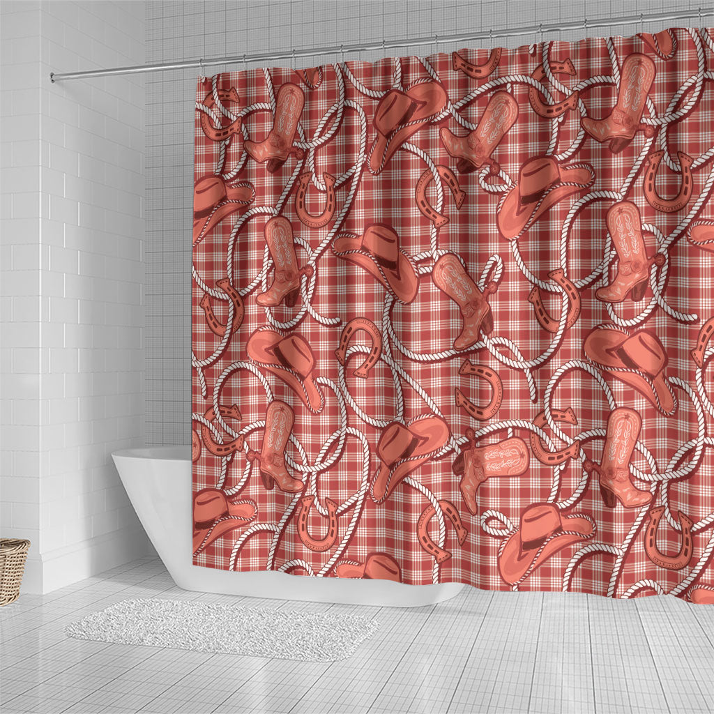 Red Hawaii Palaka Cowboy Shower Curtain Hawaiian Paniolo Festival Spirit LT19 - Polynesian Pride