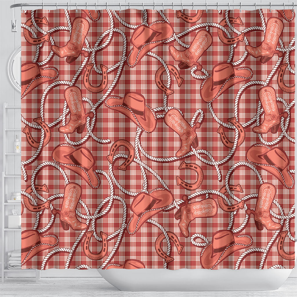 Red Hawaii Palaka Cowboy Shower Curtain Hawaiian Paniolo Festival Spirit LT19 - Polynesian Pride