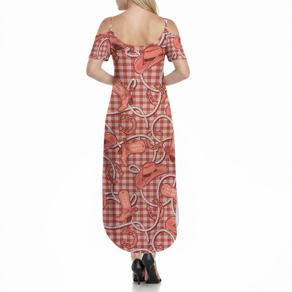 Red Hawaii Palaka Cowboy Summer Maxi Dress Hawaiian Paniolo Festival Spirit LT19 - Polynesian Pride