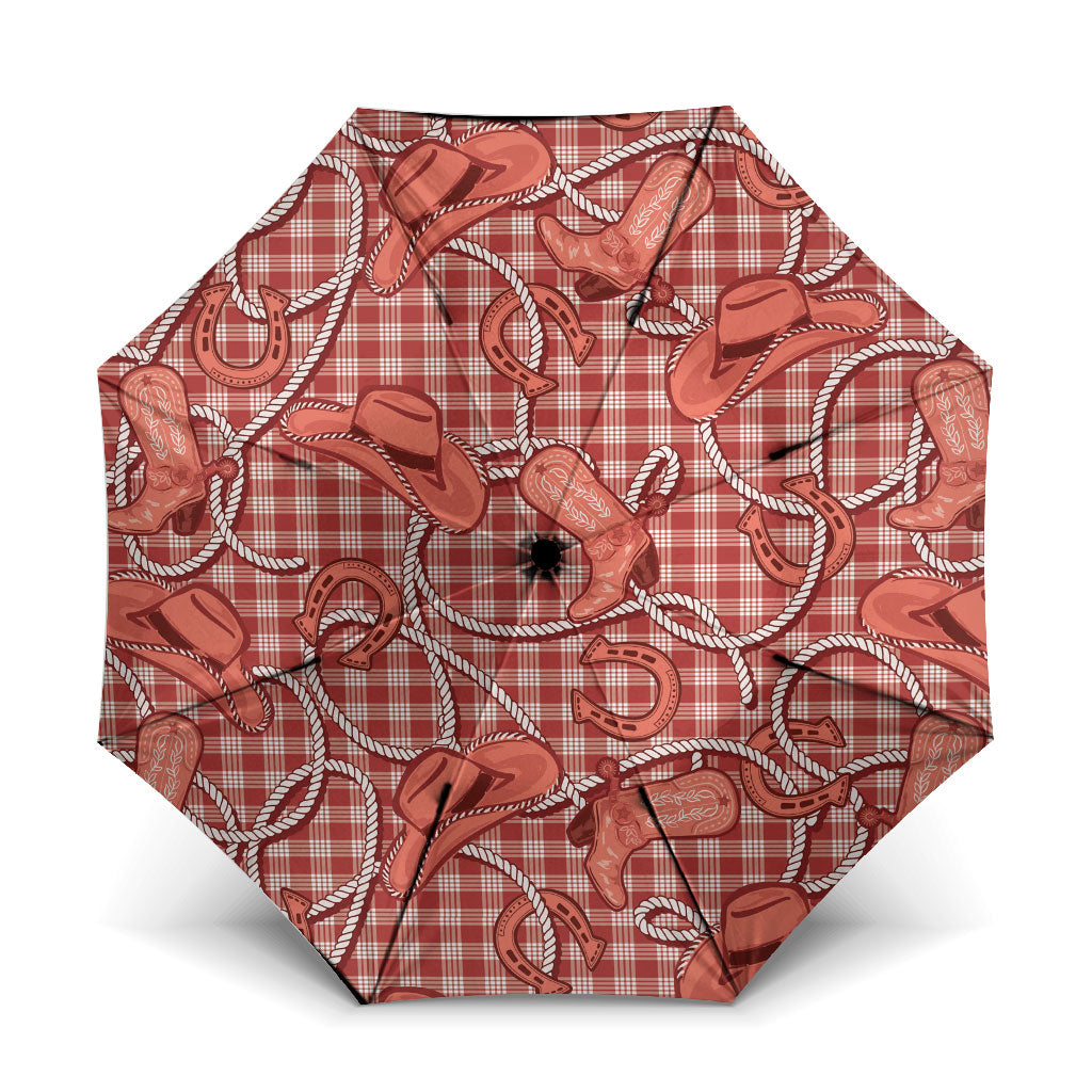 Red Hawaii Palaka Cowboy Umbrella Hawaiian Paniolo Festival Spirit