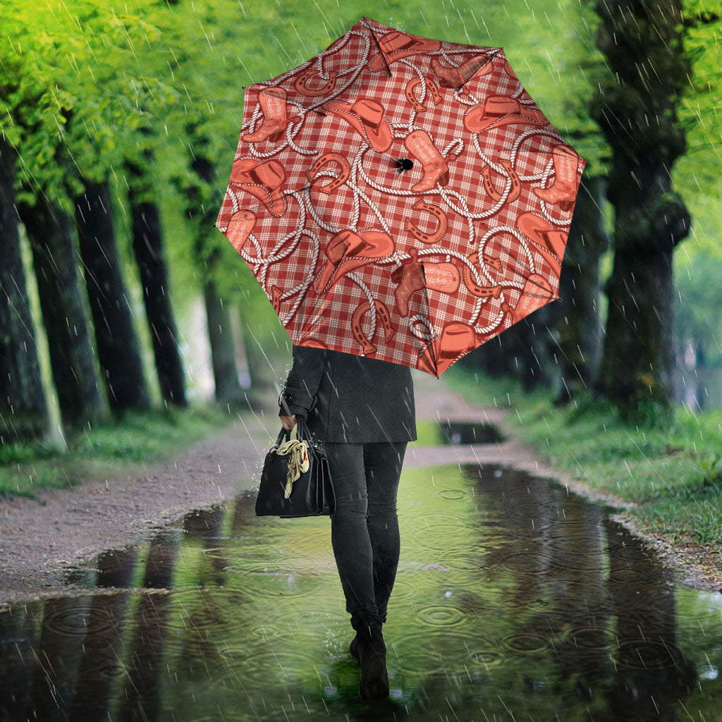 Red Hawaii Palaka Cowboy Umbrella Hawaiian Paniolo Festival Spirit LT19 - Polynesian Pride