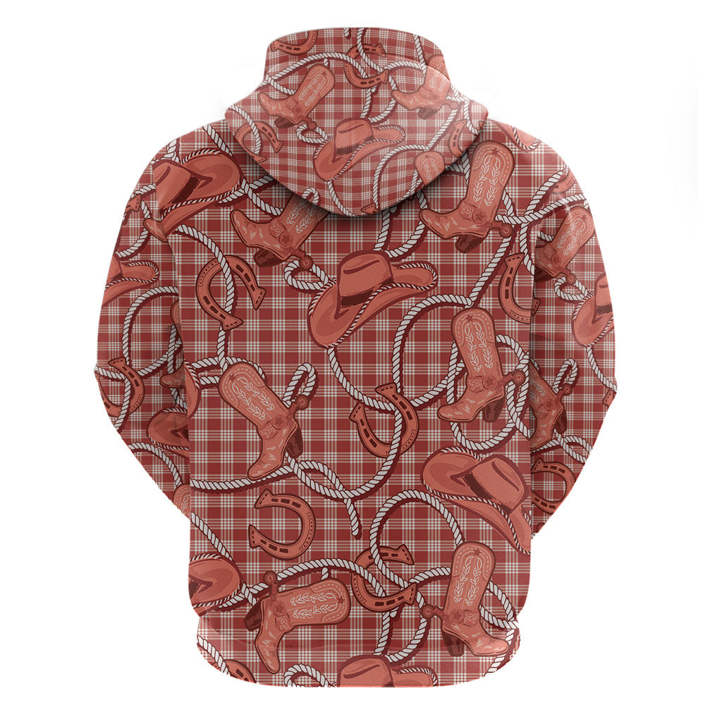 Red Hawaii Palaka Cowboy Zip Hoodie Hawaiian Paniolo Festival Spirit LT19 - Polynesian Pride