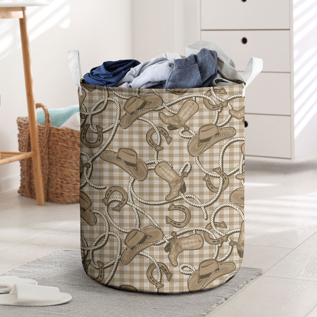 Beige Hawaii Palaka Cowboy Laundry Basket Hawaiian Paniolo Festival Spirit