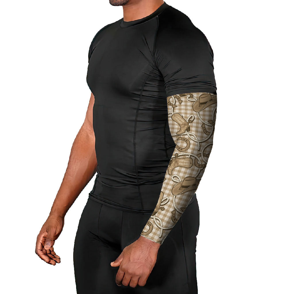 Beige Hawaii Palaka Cowboy Arm Sleeves Hawaiian Paniolo Festival Spirit LT19 - Polynesian Pride
