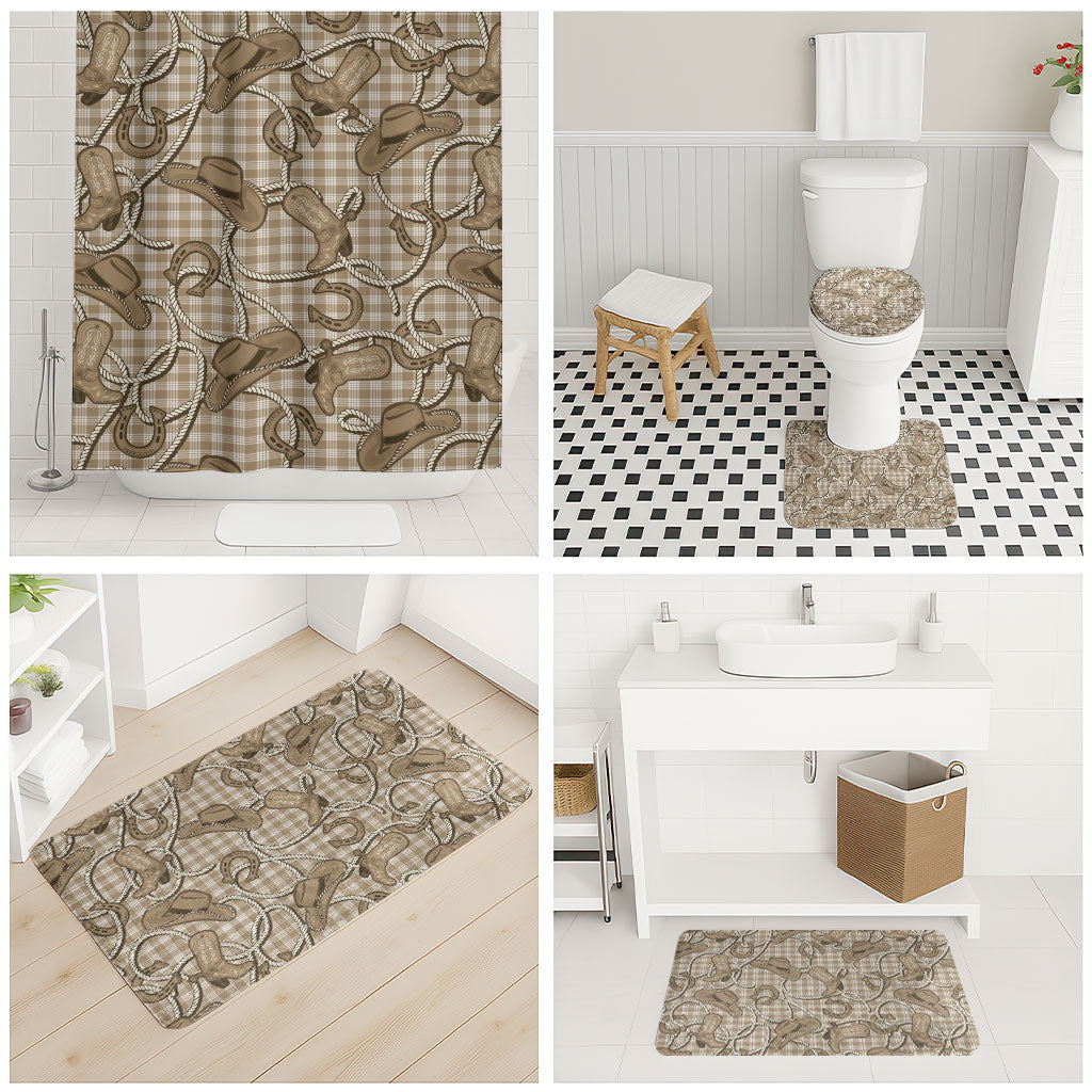 Beige Hawaii Palaka Cowboy Bathroom Set Hawaiian Paniolo Festival Spirit LT19 - Polynesian Pride