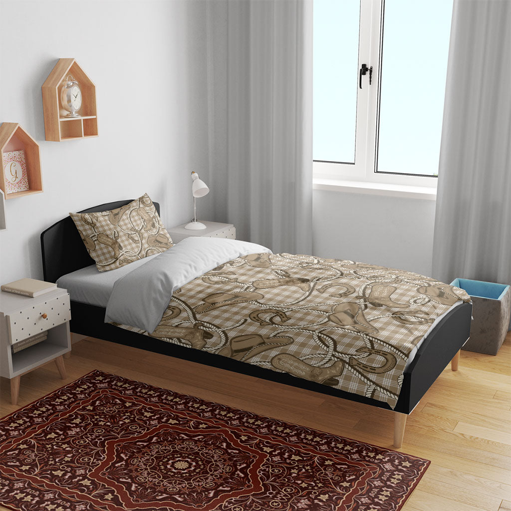 Beige Hawaii Palaka Cowboy Bedding Set Hawaiian Paniolo Festival Spirit LT19 - Polynesian Pride