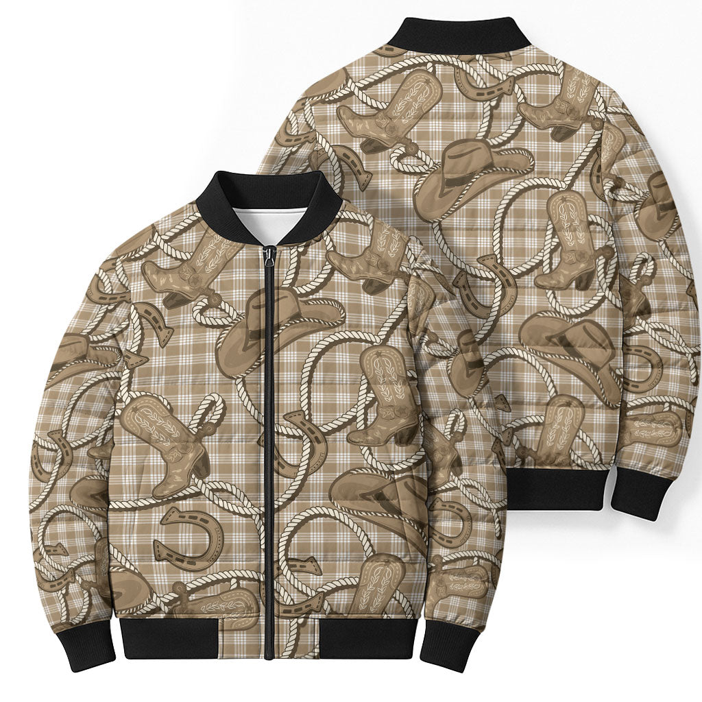 Beige Hawaii Palaka Cowboy Bomber Puffer Jacket Hawaiian Paniolo Festival Spirit LT19 - Polynesian Pride