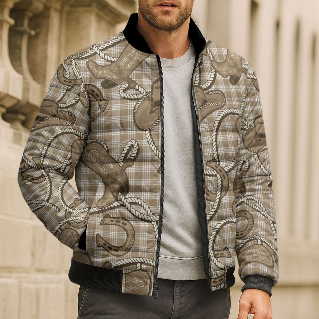 Beige Hawaii Palaka Cowboy Bomber Puffer Jacket Hawaiian Paniolo Festival Spirit LT19 - Polynesian Pride