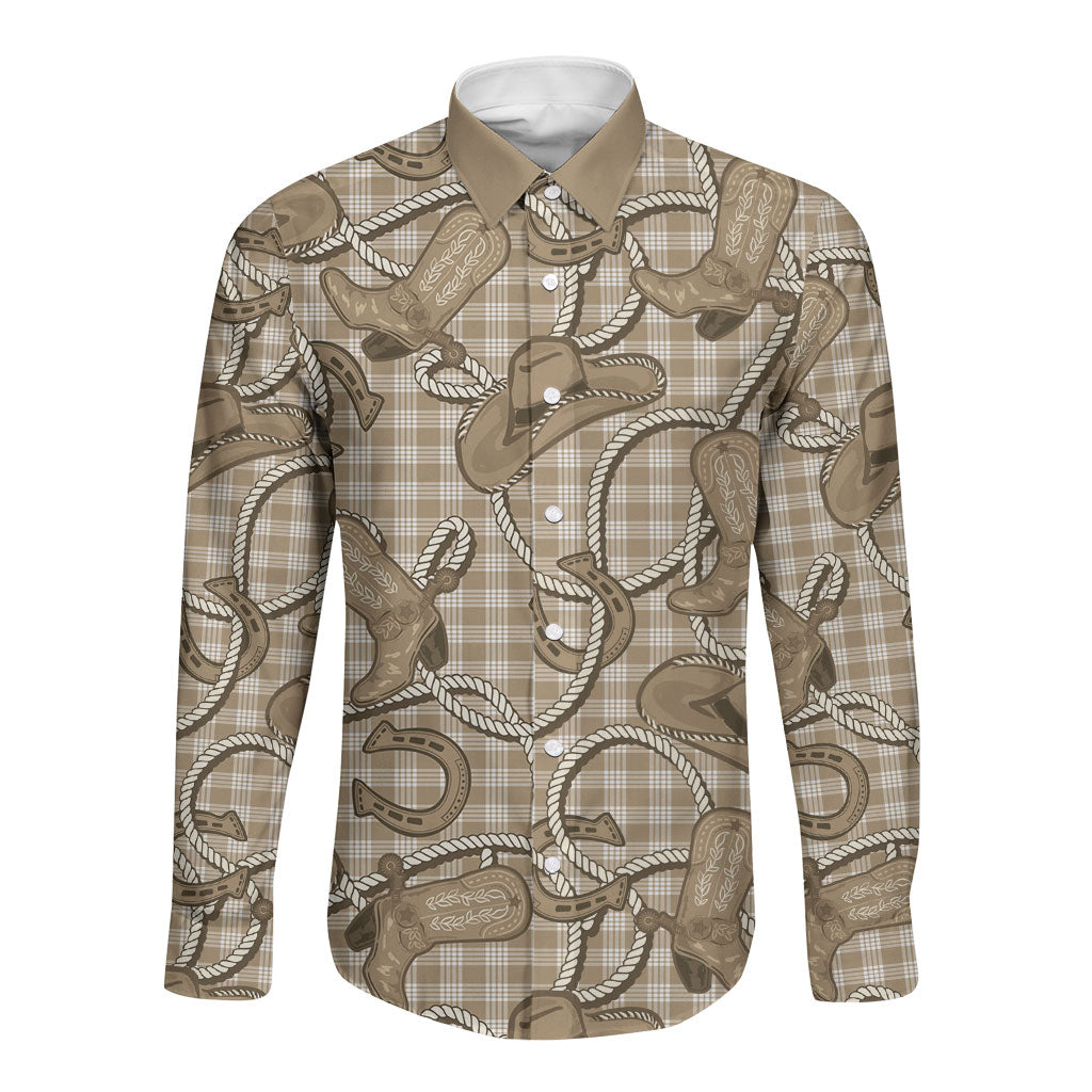 Beige Hawaii Palaka Cowboy Long Sleeve Button Shirt Hawaiian Paniolo Festival Spirit