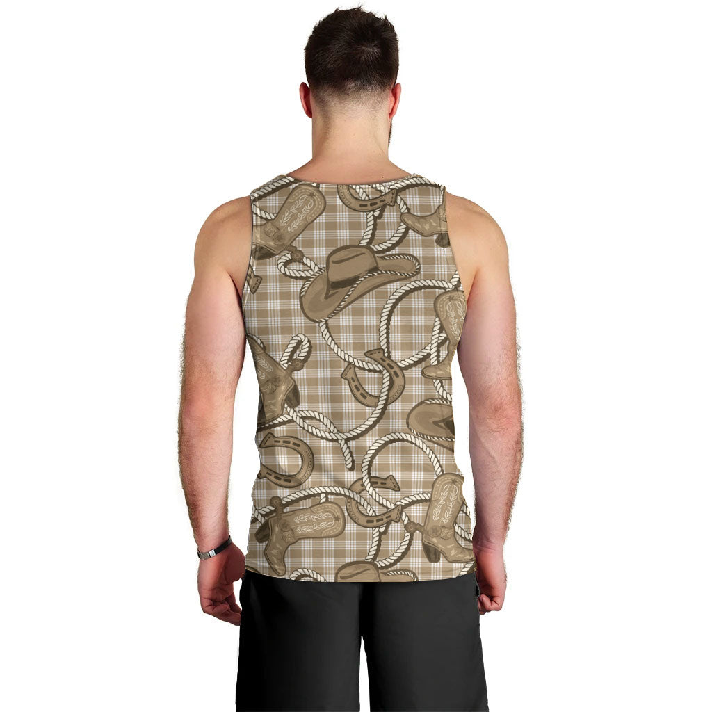 Beige Hawaii Palaka Cowboy Men Tank Top Hawaiian Paniolo Festival Spirit LT19 - Polynesian Pride