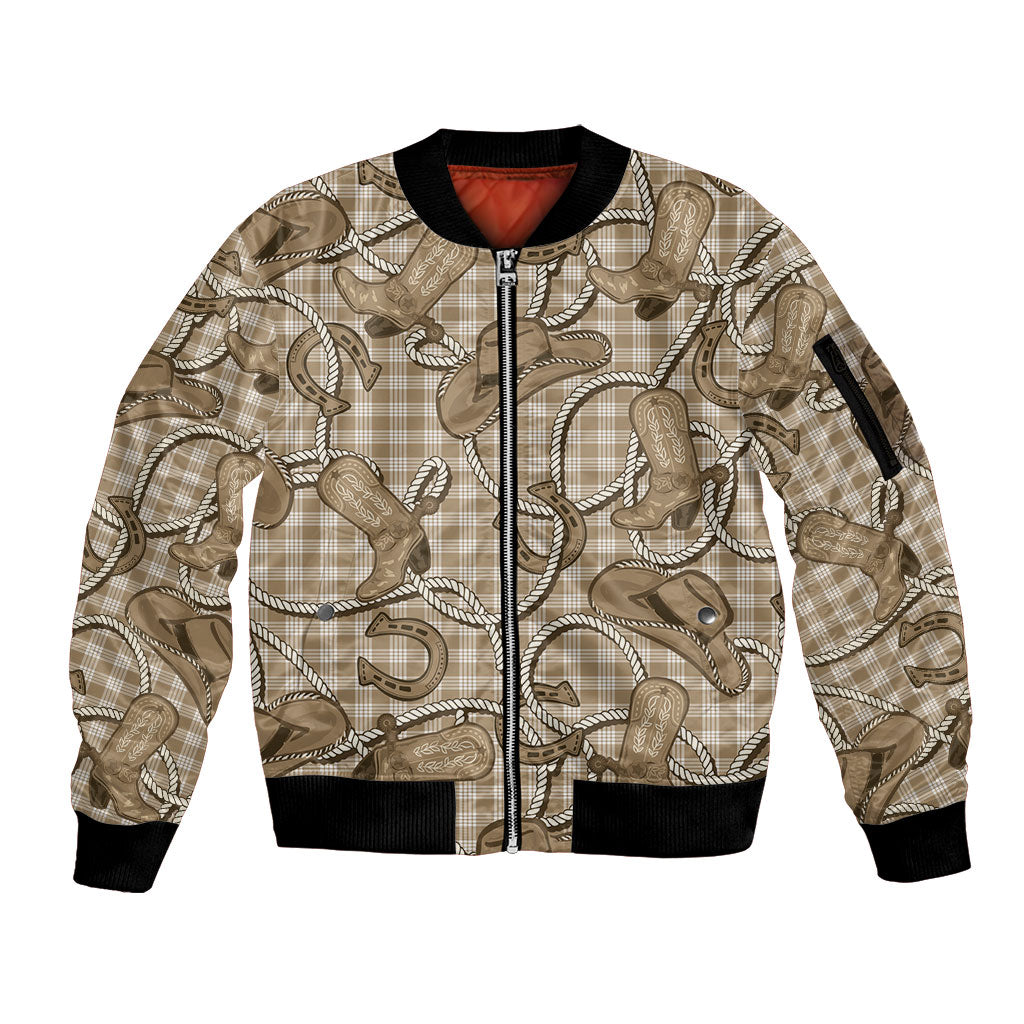 Beige Hawaii Palaka Cowboy Sleeve Zip Bomber Jacket Hawaiian Paniolo Festival Spirit LT19 Unisex Beige - Polynesian Pride