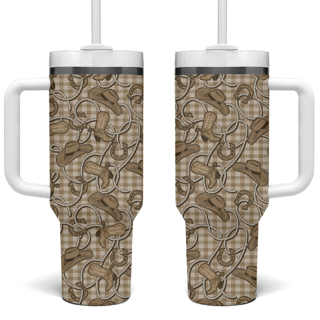 Beige Hawaii Palaka Cowboy Tumbler With Handle Hawaiian Paniolo Festival Spirit