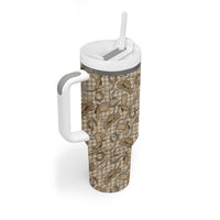 Beige Hawaii Palaka Cowboy Tumbler With Handle Hawaiian Paniolo Festival Spirit LT19 - Polynesian Pride