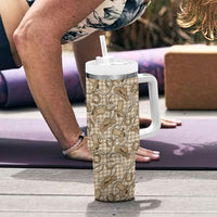 Beige Hawaii Palaka Cowboy Tumbler With Handle Hawaiian Paniolo Festival Spirit LT19 - Polynesian Pride