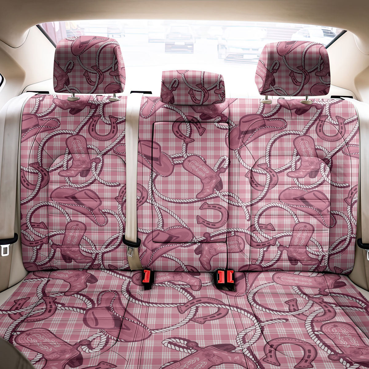 Pink Hawaii Palaka Cowboy Back Car Seat Cover Hawaiian Paniolo Festival Spirit LT19 - Polynesian Pride