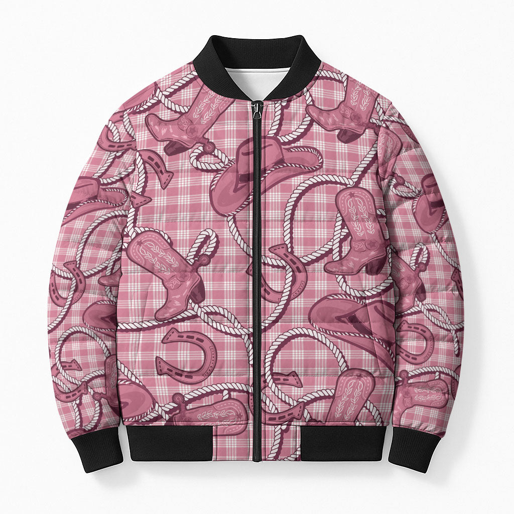 Pink Hawaii Palaka Cowboy Bomber Puffer Jacket Hawaiian Paniolo Festival Spirit LT19 Unisex Pink - Polynesian Pride